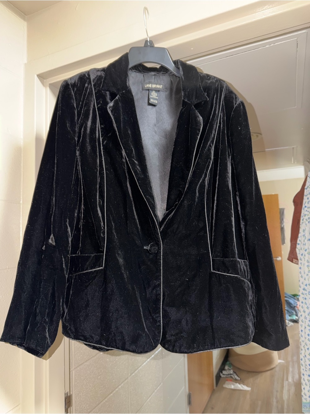 Lane Bryant Black Velvet Single-Button Blazer